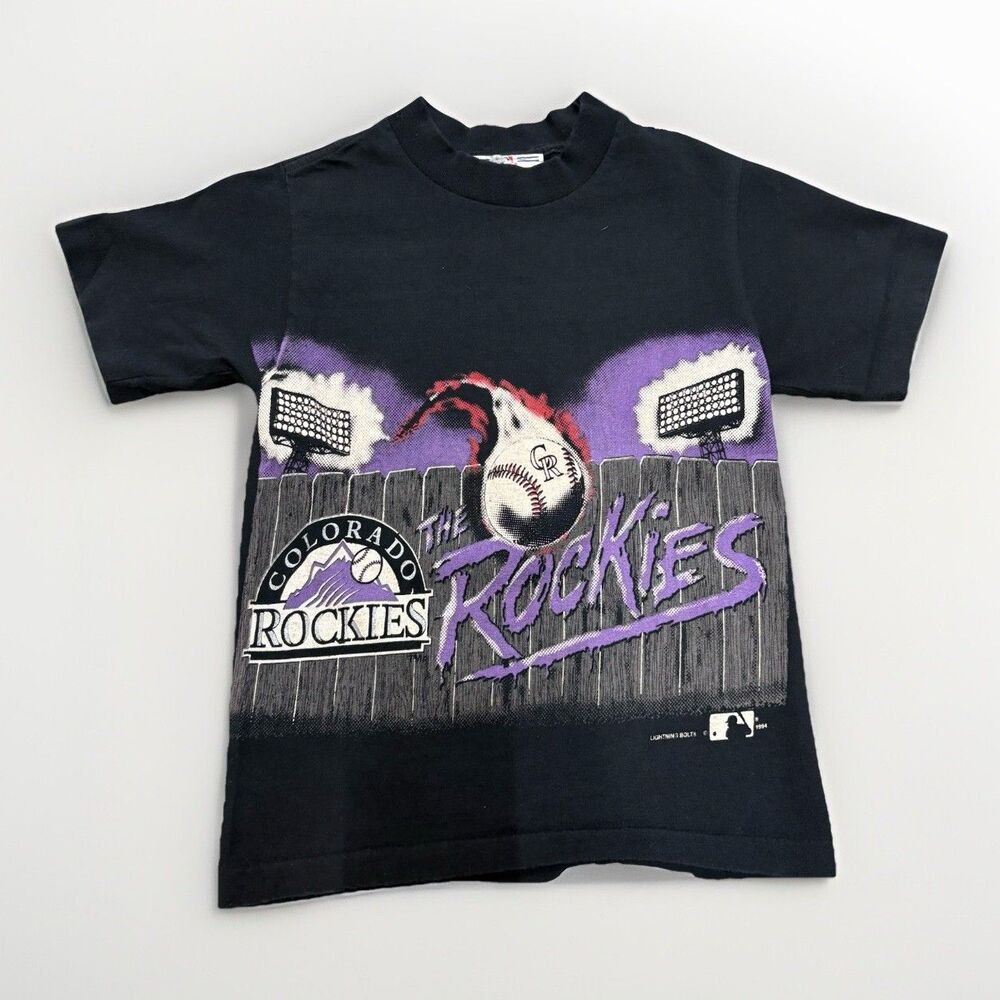 Vintage 1994‎ Colorado Rockies Kids T-Shirt Lightning Bolt MLB All Over Print